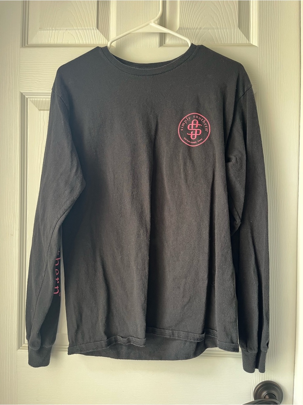 Simply Southern Black Long-Sleeve Tee with Pink Chest Logo